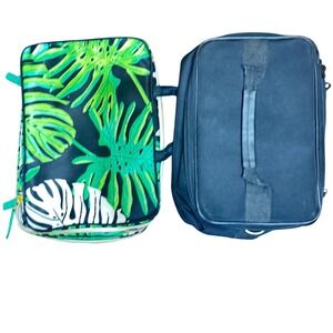 Modella Black Plaid & Tropical Palm Leaf Travel Toiletry Cosmetic Bag 2pc